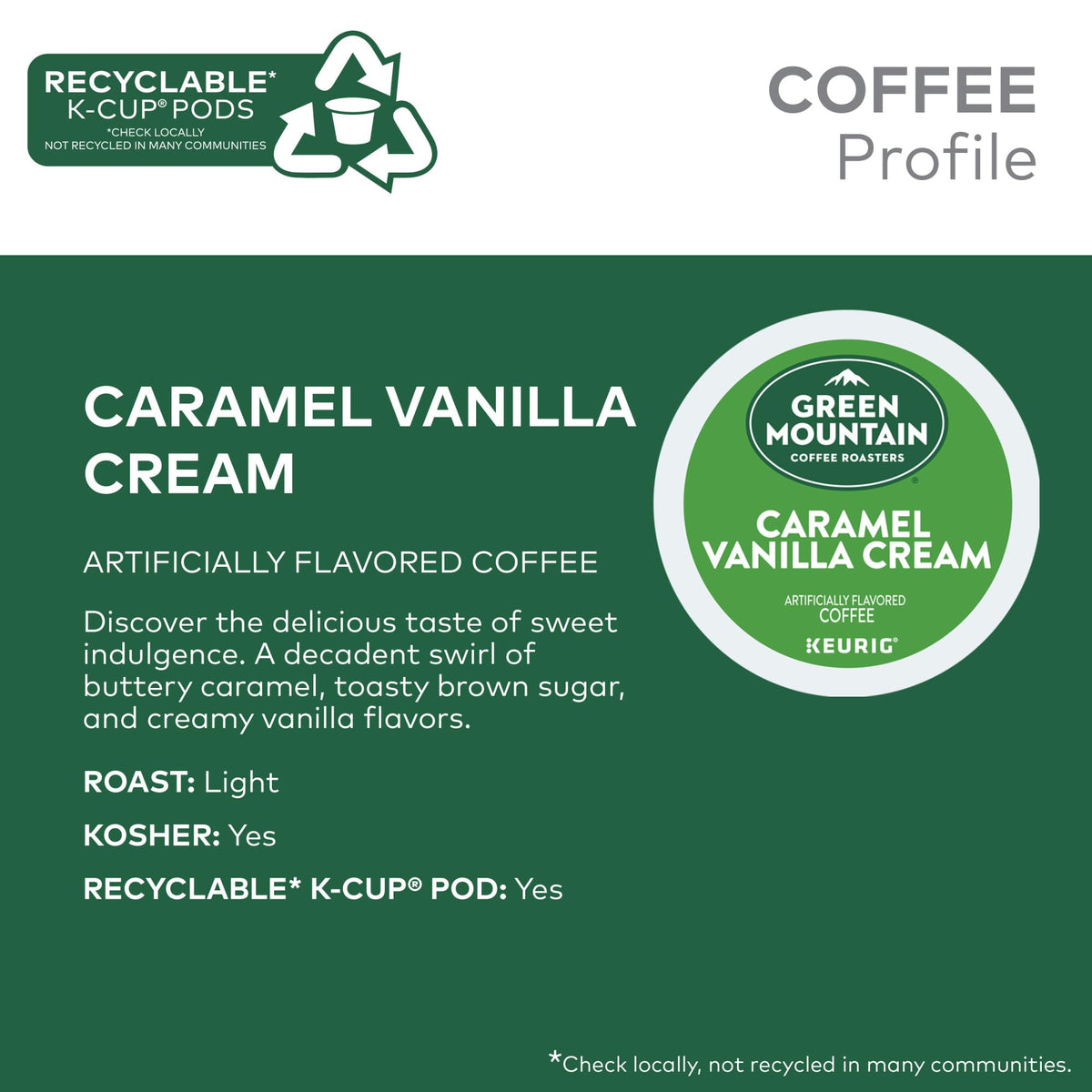 Green Mountain packaging and K-Cup pod showcasing sustainable sourcing and quality