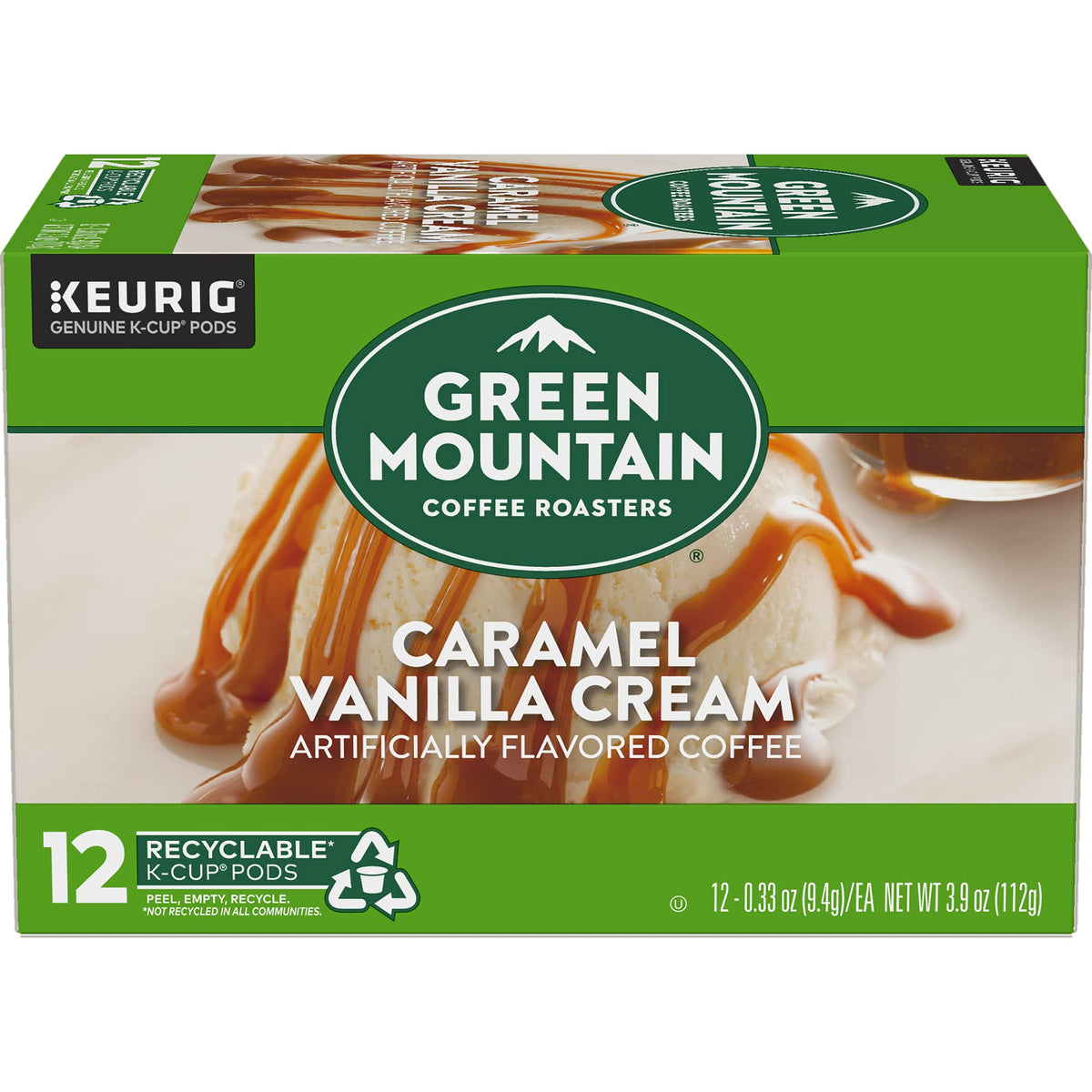 Green Mountain Coffee Roasters packaging displays Caramel Vanilla Cream for gifting and tasting.