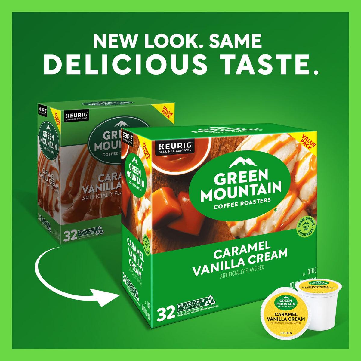 Green Mountain Caramel Vanilla Cream pod brew showcasing indulgent flavor notes for a lighter roast