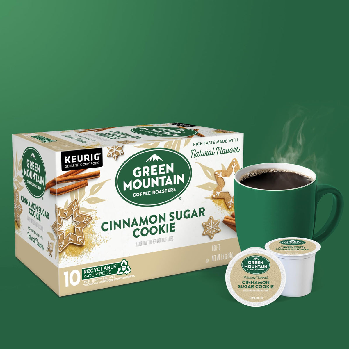 Green Mountain Cinnamon Sugar Cookie brew fills kitchen with holiday spice.