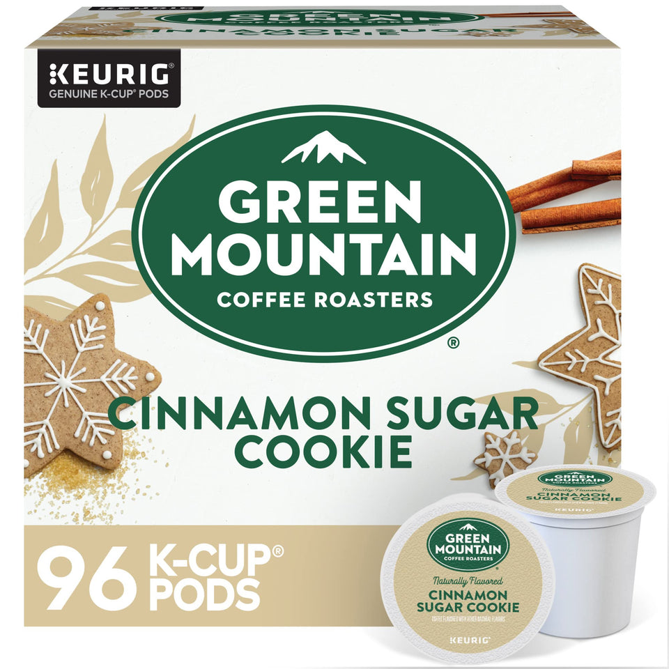 Green Mountain Cinnamon Sugar Cookie Keurig pod on countertop—quick morning pick-me-up.