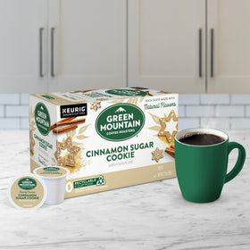 Green Mountain Cinnamon Sugar Cookie cup ready shows inviting flavor for cozy mornings.