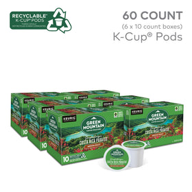 Green Mountain Costa Rica Paraiso K-Cups brewing scene with balanced cup.
