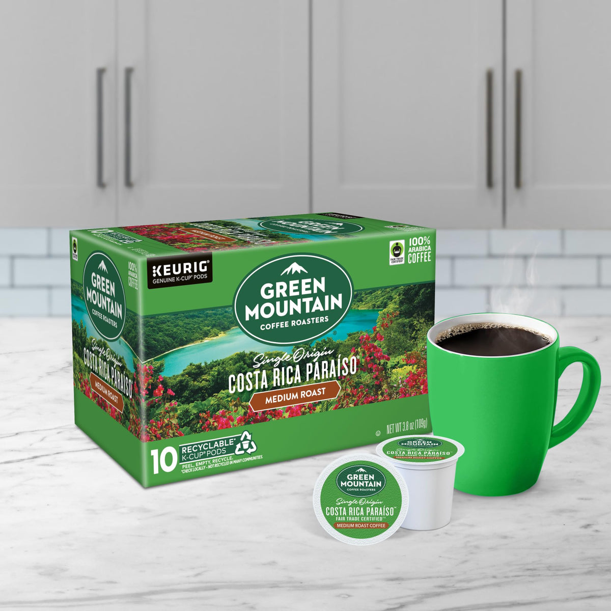 Green Mountain Costa Rica Paraiso cup outdoors conveys adventure-ready flavor.