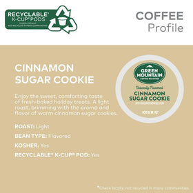 Brewing Green Mountain Cinnamon Sugar Cookie coffee in a mug with steam.