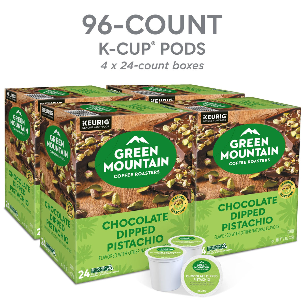 Pouring Green Mountain Pistachio flavored K-Cup into a mug