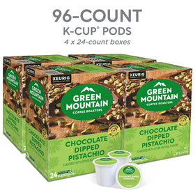 Pouring Green Mountain Pistachio flavored K-Cup into a mug