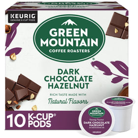 Green Mountain Coffee Roasters dark-chocolate-hazelnut K-Cup pods offer a rich aroma for cozy mornings