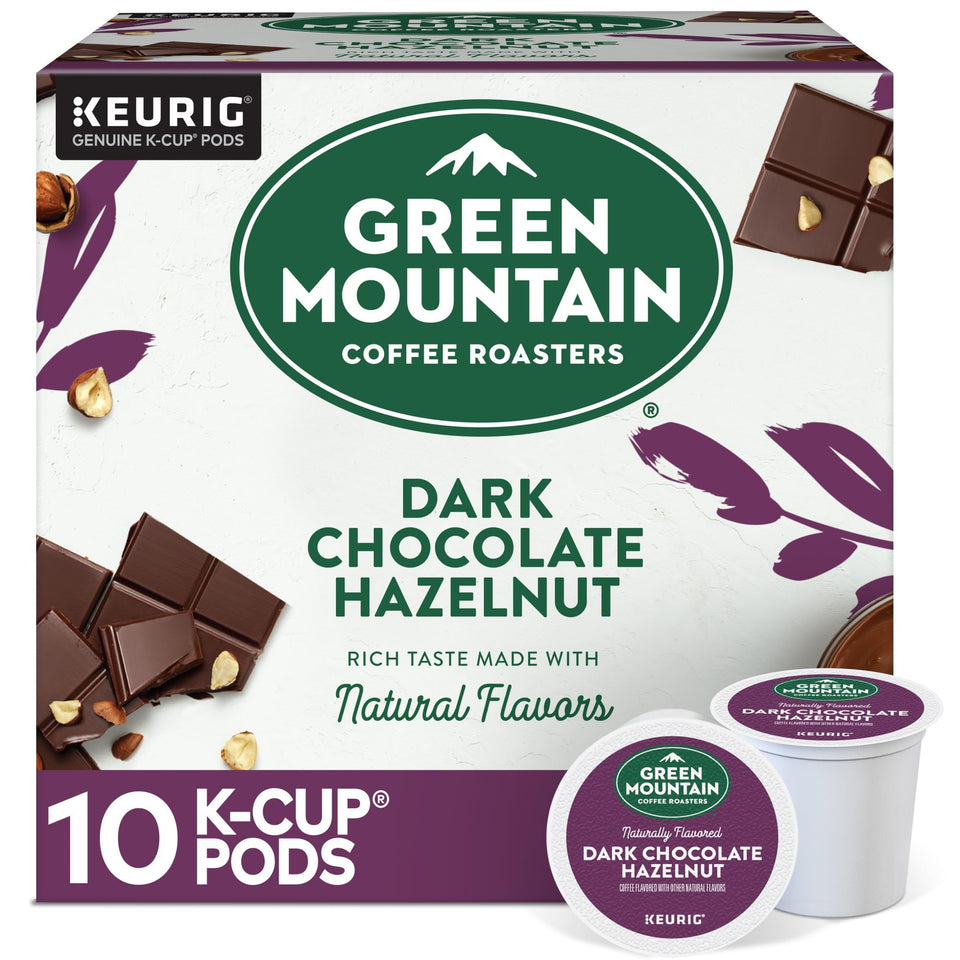 Green Mountain Coffee Roasters dark-chocolate-hazelnut K-Cup pods offer a rich aroma for cozy mornings