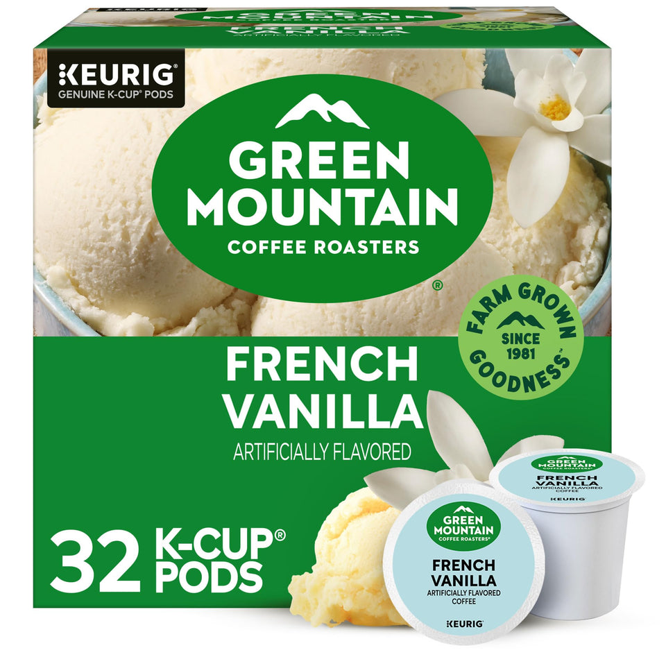 Green Mountain Coffee Roasters French Vanilla K-Cup pods ready for brew.