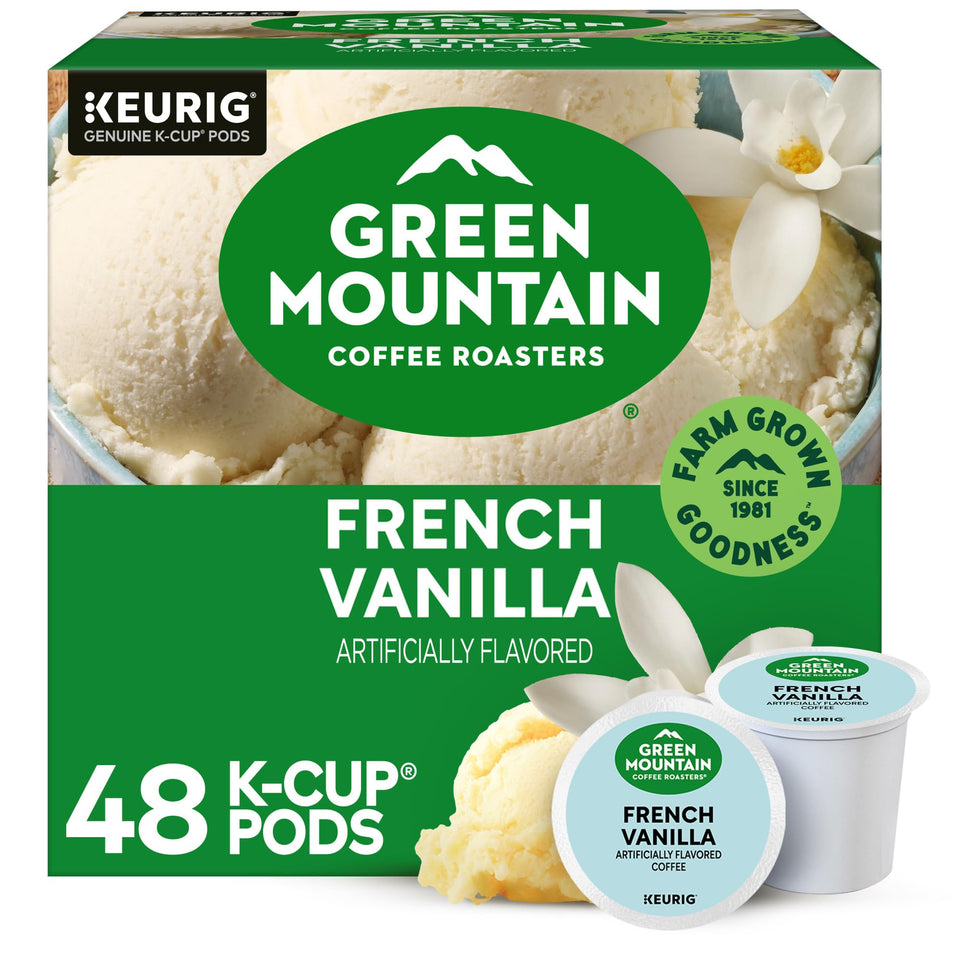 Green Mountain French Vanilla K-Cup pods offer vanilla aroma for a smooth morning