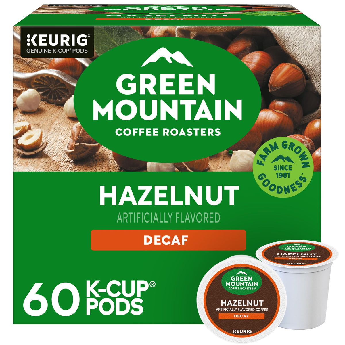 Green Mountain Hazelnut Decaf K-Cup pod with inviting aroma for a cozy morning