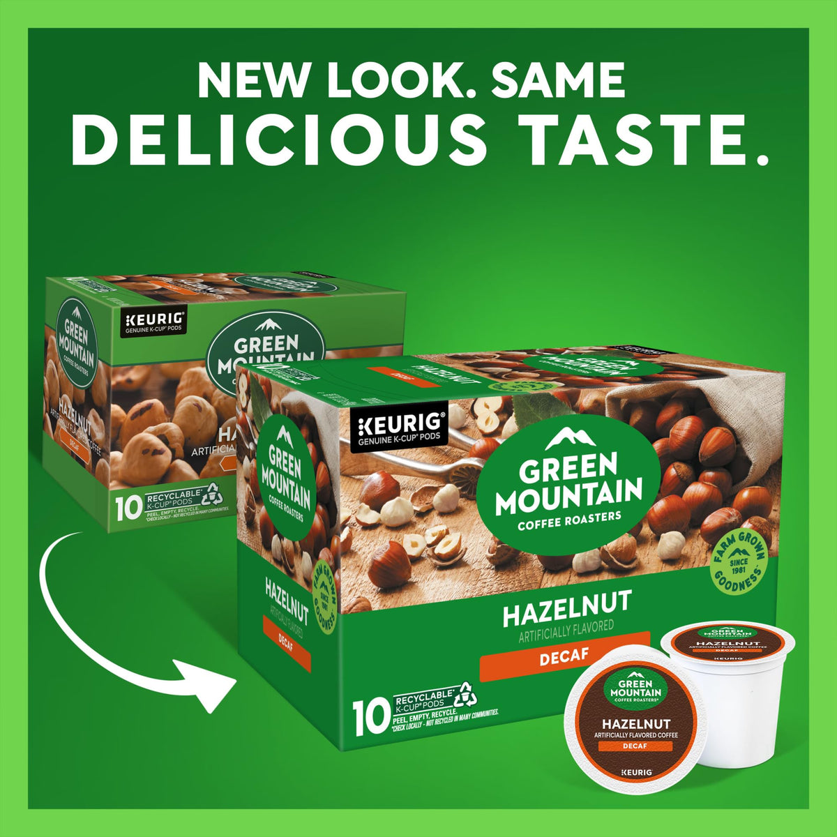 Hazelnut Decaf K-Cup packaging from Green Mountain Coffee Roasters