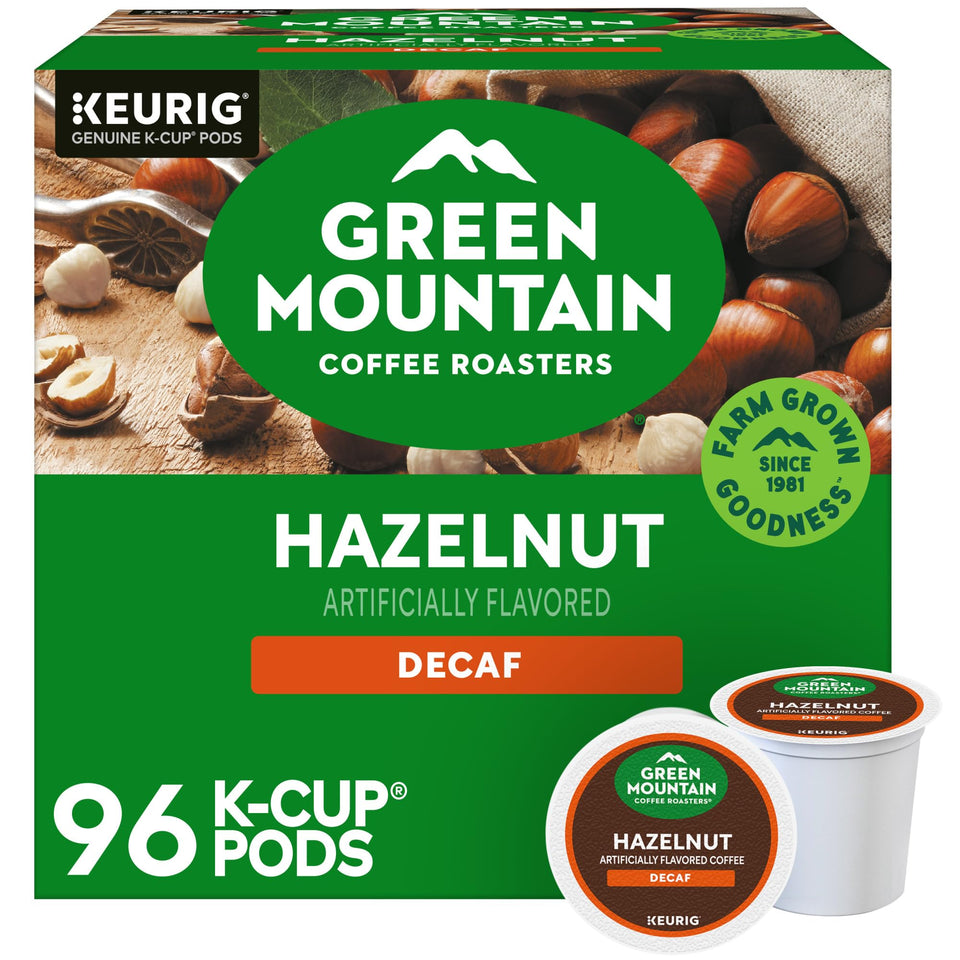 Green Mountain Coffee Roasters hazelnut decaf pod close-up with rich aroma