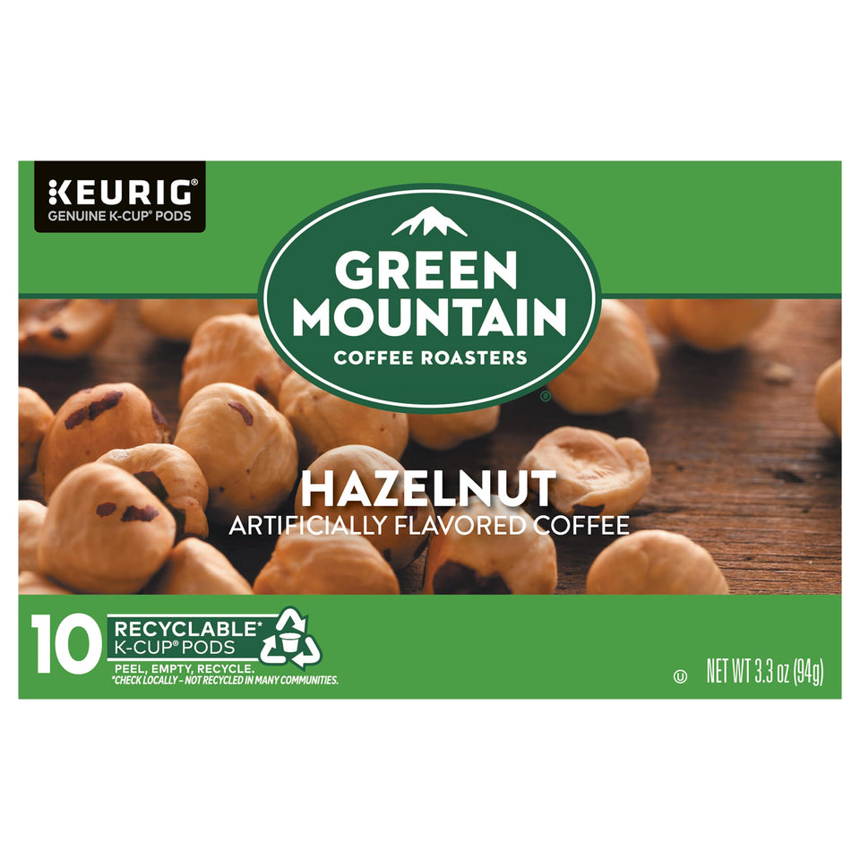 Green Mountain Coffee Roasters hazelnut flavored coffee cup with rich aroma and smooth finish.