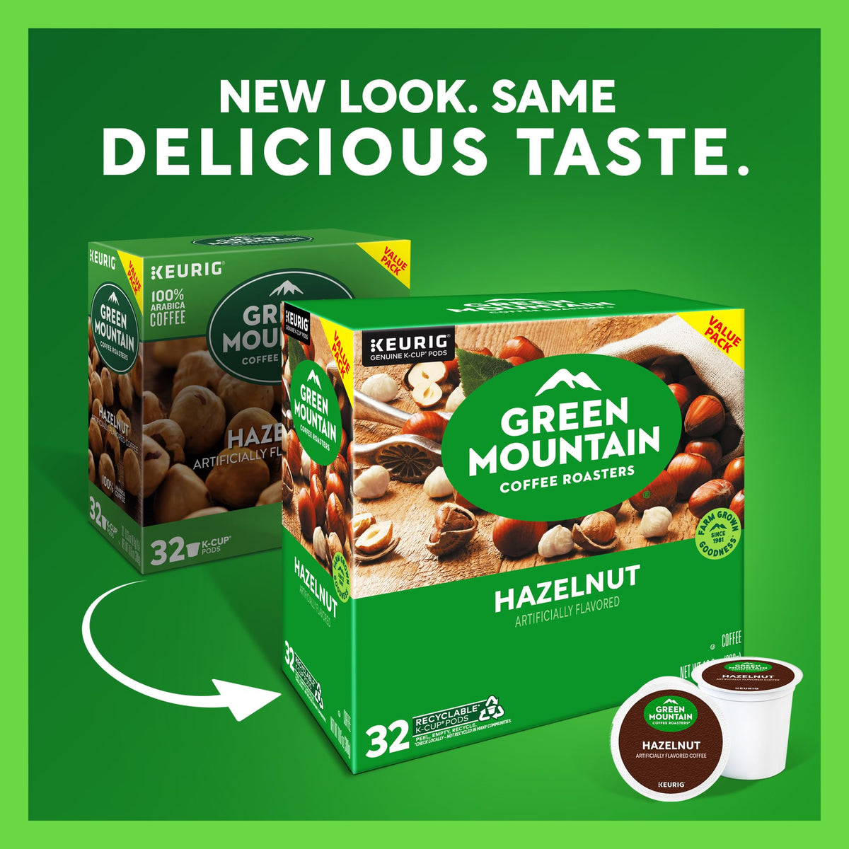 Closeup of Green Mountain Hazelnut packaging hints at light roast quality.