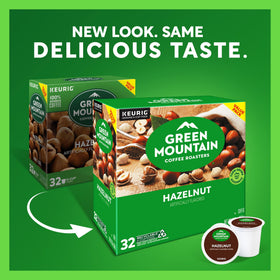 Closeup of Green Mountain Hazelnut packaging hints at light roast quality.