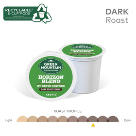 Mountain scenery behind Horizon Blend branding for adventurous mornings