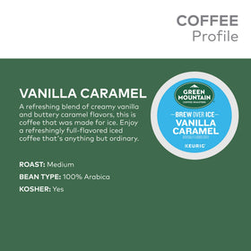 Iced vanilla caramel flavor in a glass for a refreshing sip.