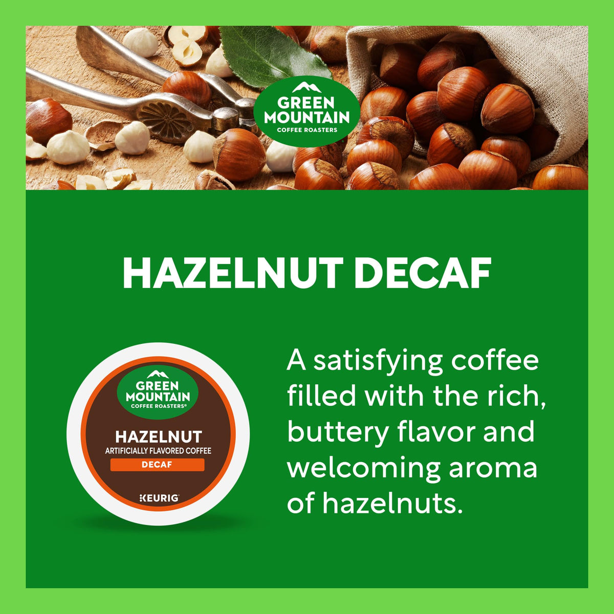Kosher-certified label on Green Mountain Hazelnut Decaf packaging