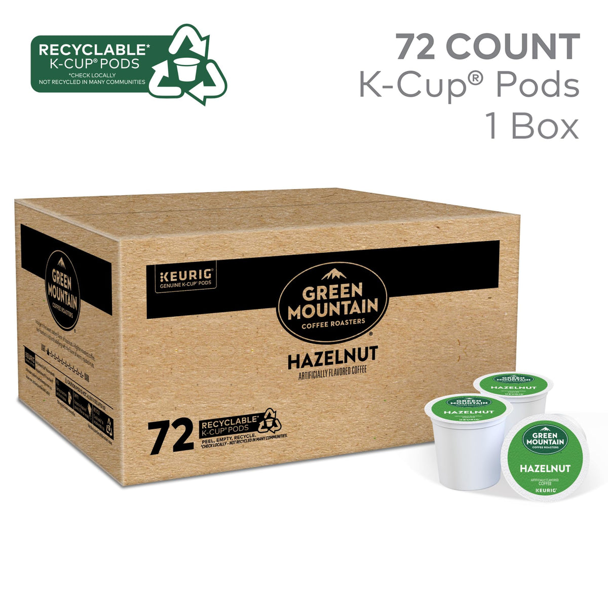 Green Mountain light roast hazelnut cup with delicate, nutty aroma.