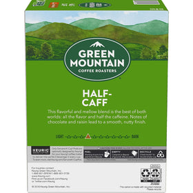 Green Mountain Coffee Roasters logo on packaging, signaling quality Arabica blends.
