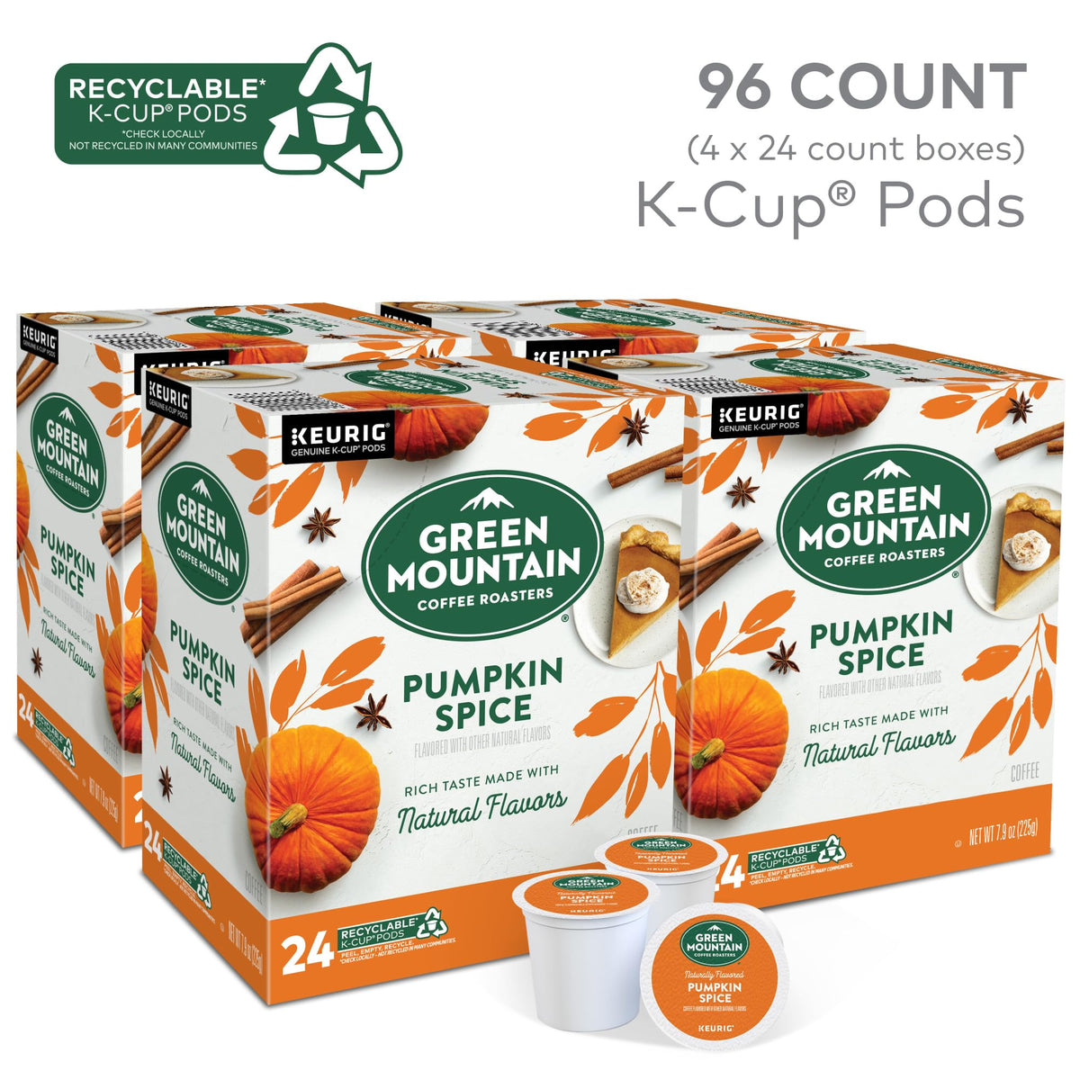 Green Mountain Pumpkin Spice pod brewing into a cup for a cozy morning