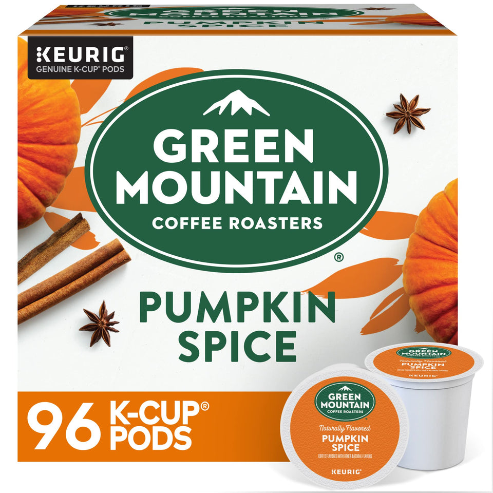 Green Mountain Pumpkin Spice K-Cup pod front view highlighting fall aroma