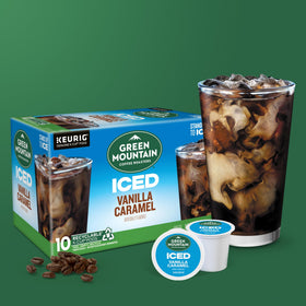 Green Mountain ICED Vanilla Caramel K-Cup pod recycling reminder for eco-friendly use