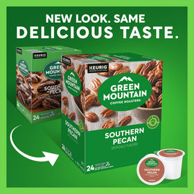 Green Mountain Southern Pecan Keurig pod close-up highlighting nutty notes.