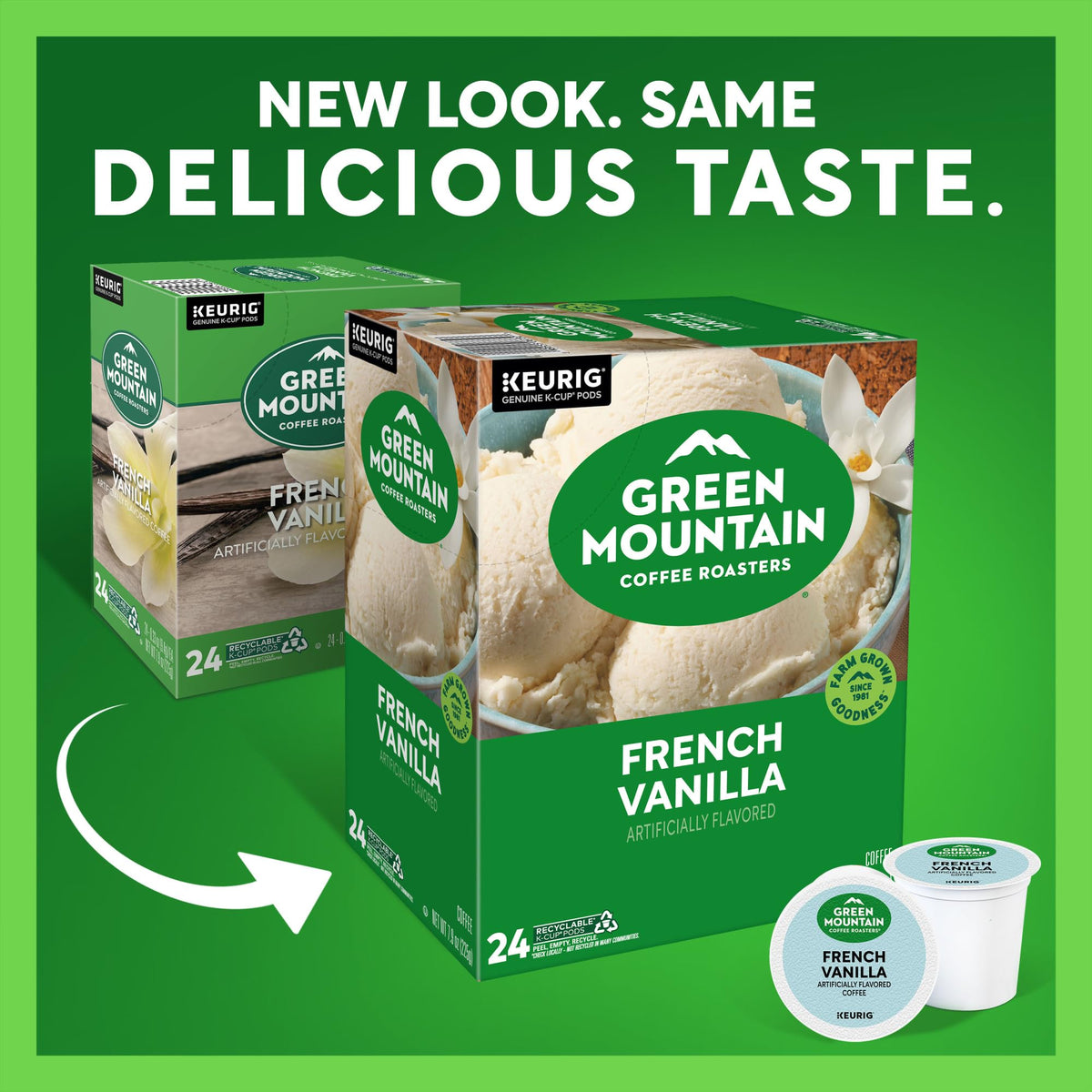 Green Mountain French Vanilla aroma in a brew pot, offering a cozy morning pick-me-up.