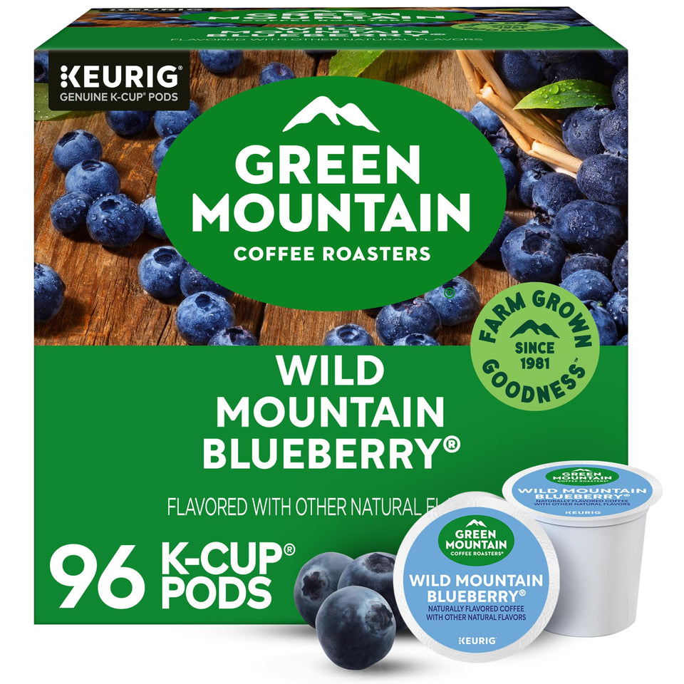 Green Mountain Wild Mountain Blueberry K-Cup pod ready to brew a flavorful morning.