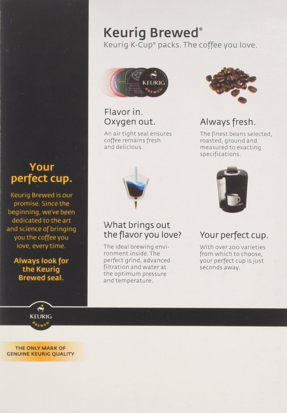 Green Mountain Coffee Vermont Country Blend Decaf K-Cup packaging reveals Fair Trade and Kosher credentials