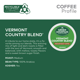 Green Mountain Vermont Country Blend K-Cup aroma close-up highlights rich roast notes.
