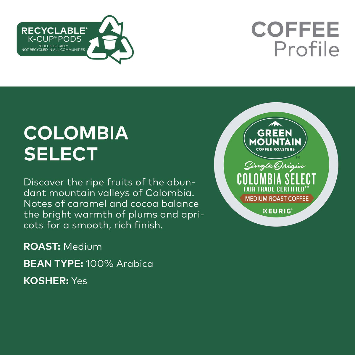 Green Mountain Colombia Select brew cup emitting steam for a comforting moment.
