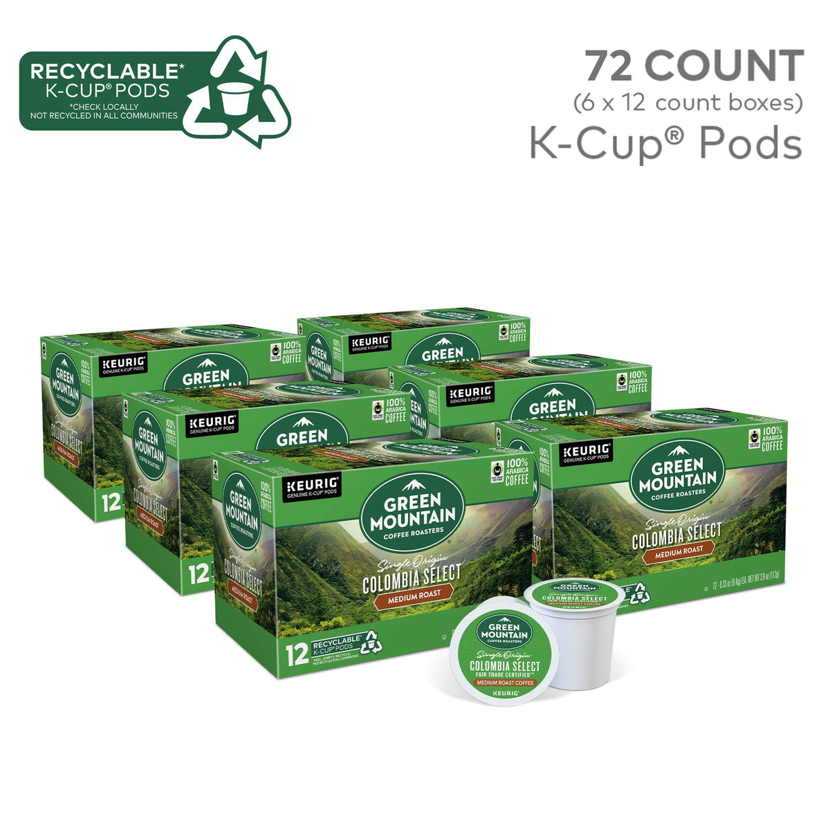 Green Mountain Colombia Select packaging box highlighting sustainable sourcing.