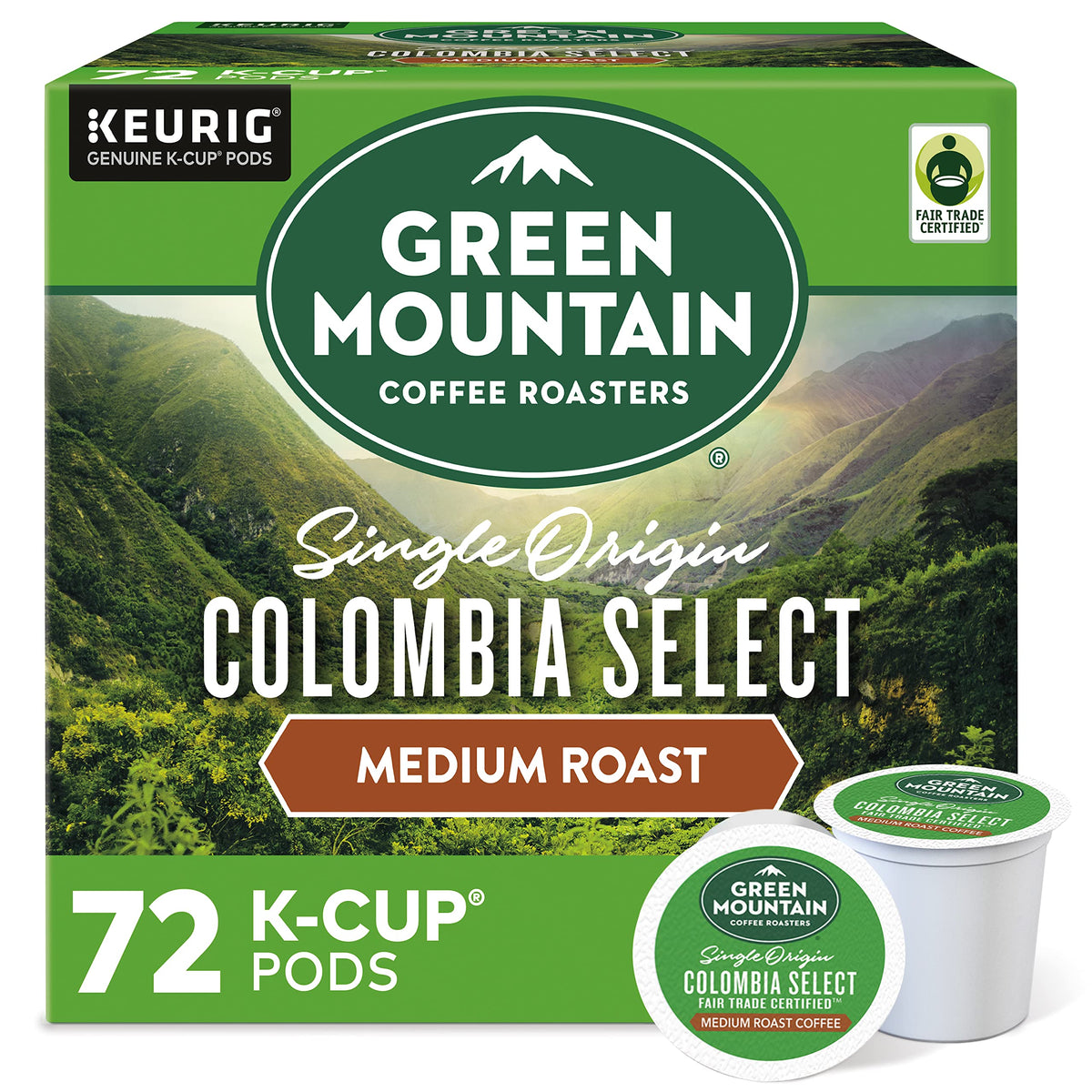 Green Mountain Colombia Select pod front, quick, reliable coffee with Keurig.