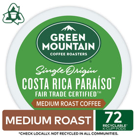 Pouring Costa Rica Paraiso from a Keurig cup with cocoa and caramel notes