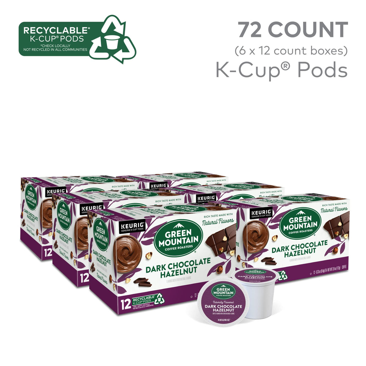 Green Mountain Dark Chocolate Hazelnut K-Cup in cup shows rich cocoa with smooth finish