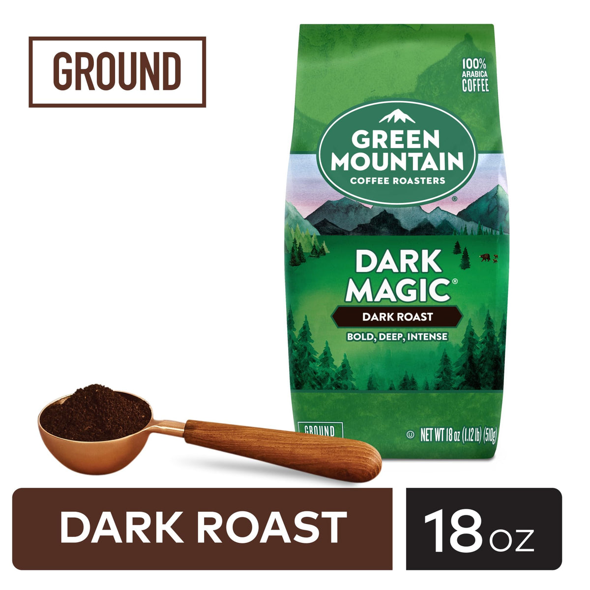 Steaming cup of Green Mountain Dark Magic highlights rich chocolate notes.