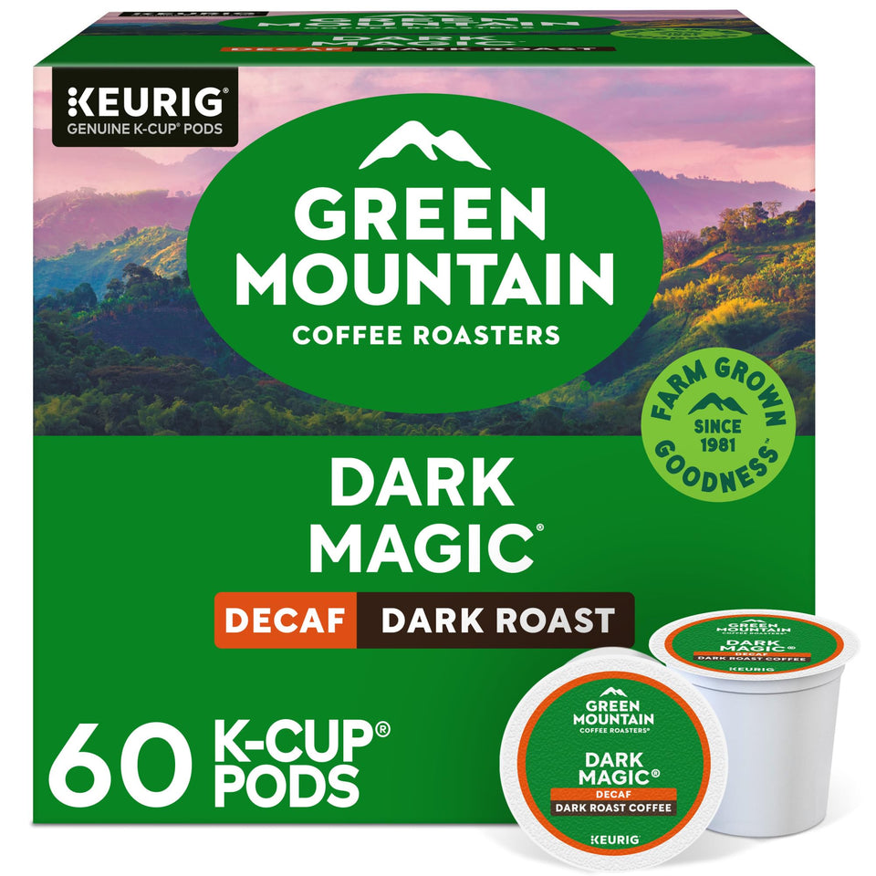 Green Mountain Dark Magic Decaf K-Cup pod for bold decaf experience.