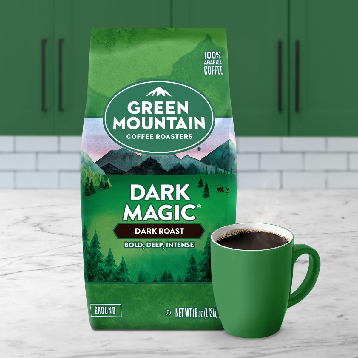 Pour-over setup featuring Green Mountain Dark Magic for a bold brew.