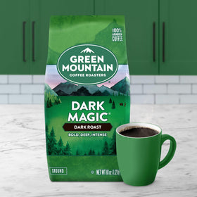 Pour-over setup featuring Green Mountain Dark Magic for a bold brew.