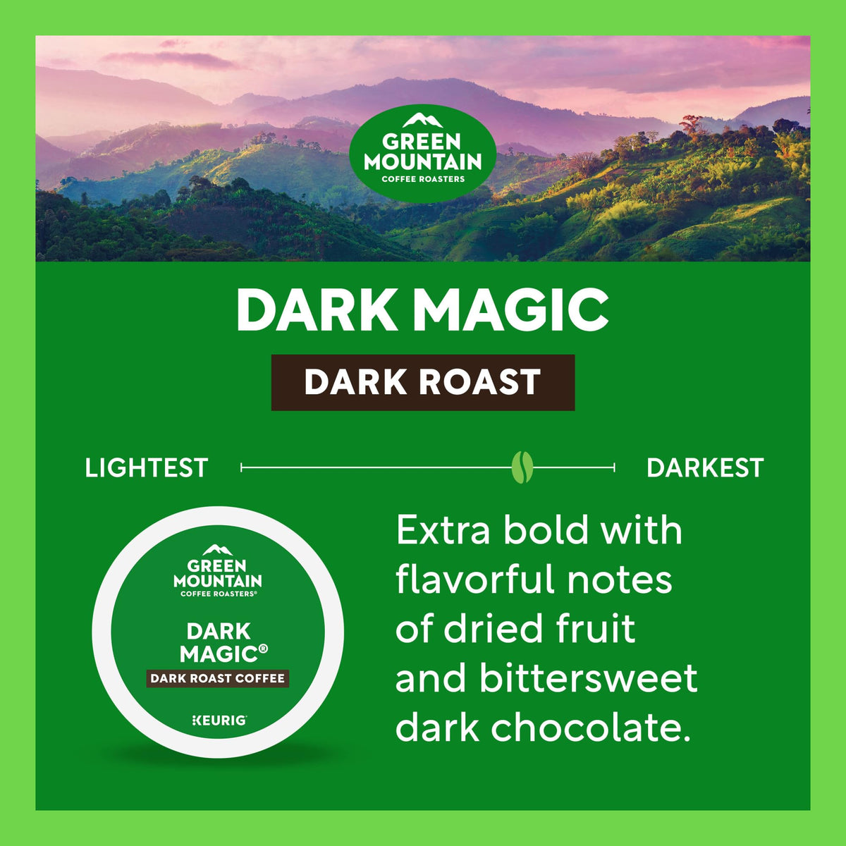 Bold finish suggested by Green Mountain Dark Magic for an energizing start.