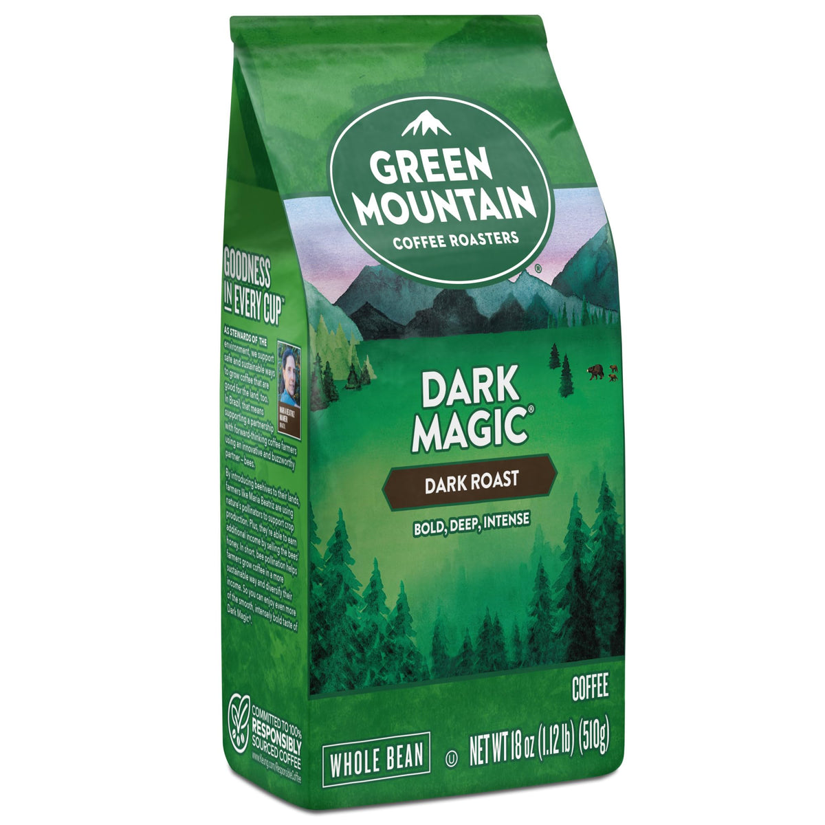 Green Mountain Dark Magic pour-over setup with a steady, even pour.