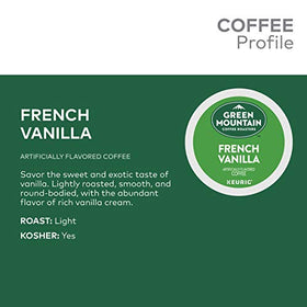 Green Mountain French Vanilla Arabica beans detail for a premium roast.