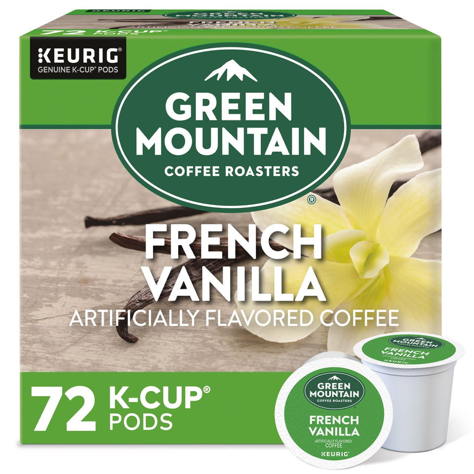 Green Mountain French Vanilla Keurig pods for a smooth morning brew.