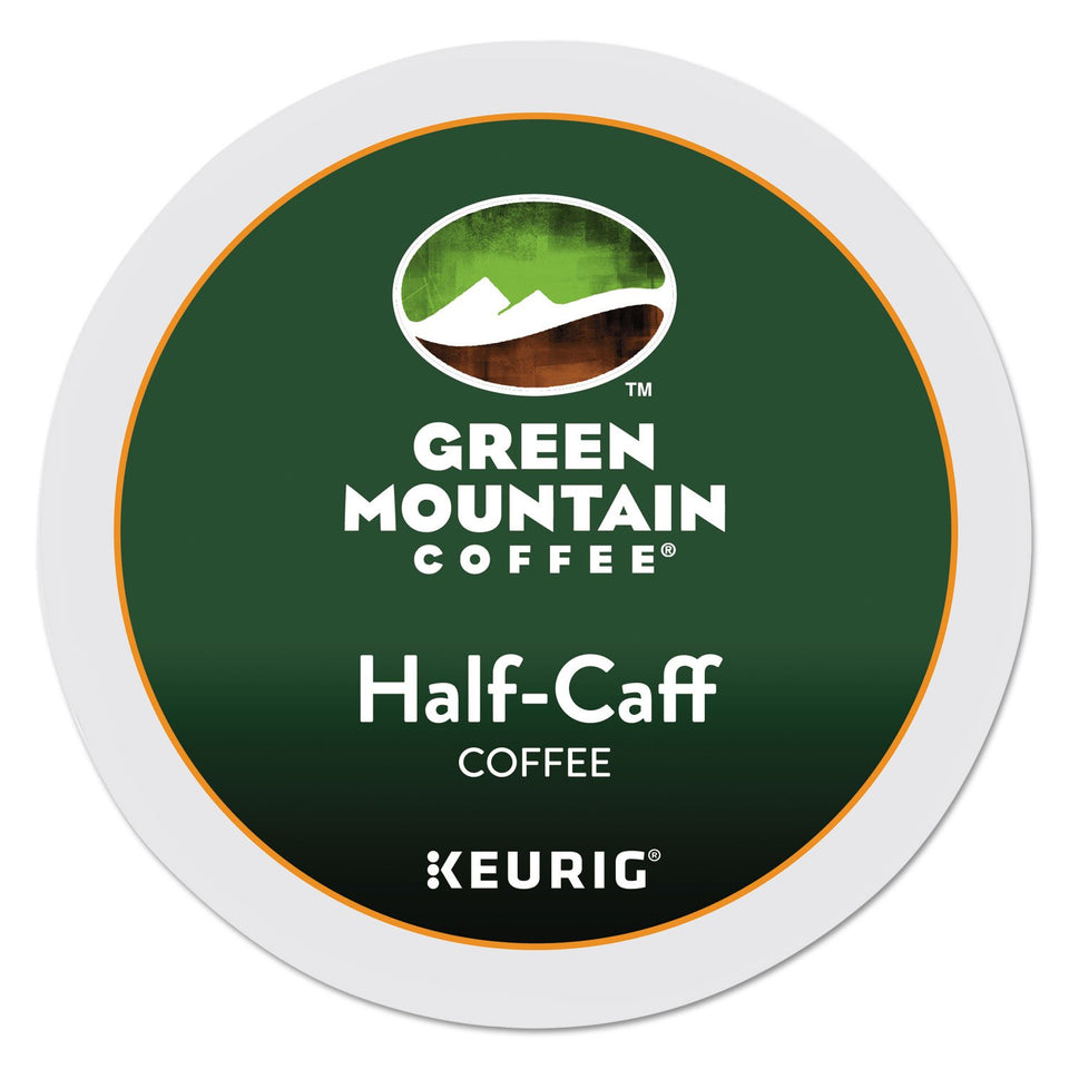 Green Mountain Half Caff K-Cup pods for a smooth, lower-caffeine brew.