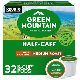 Green Mountain Half Caff pods in box for easy daily brewing
