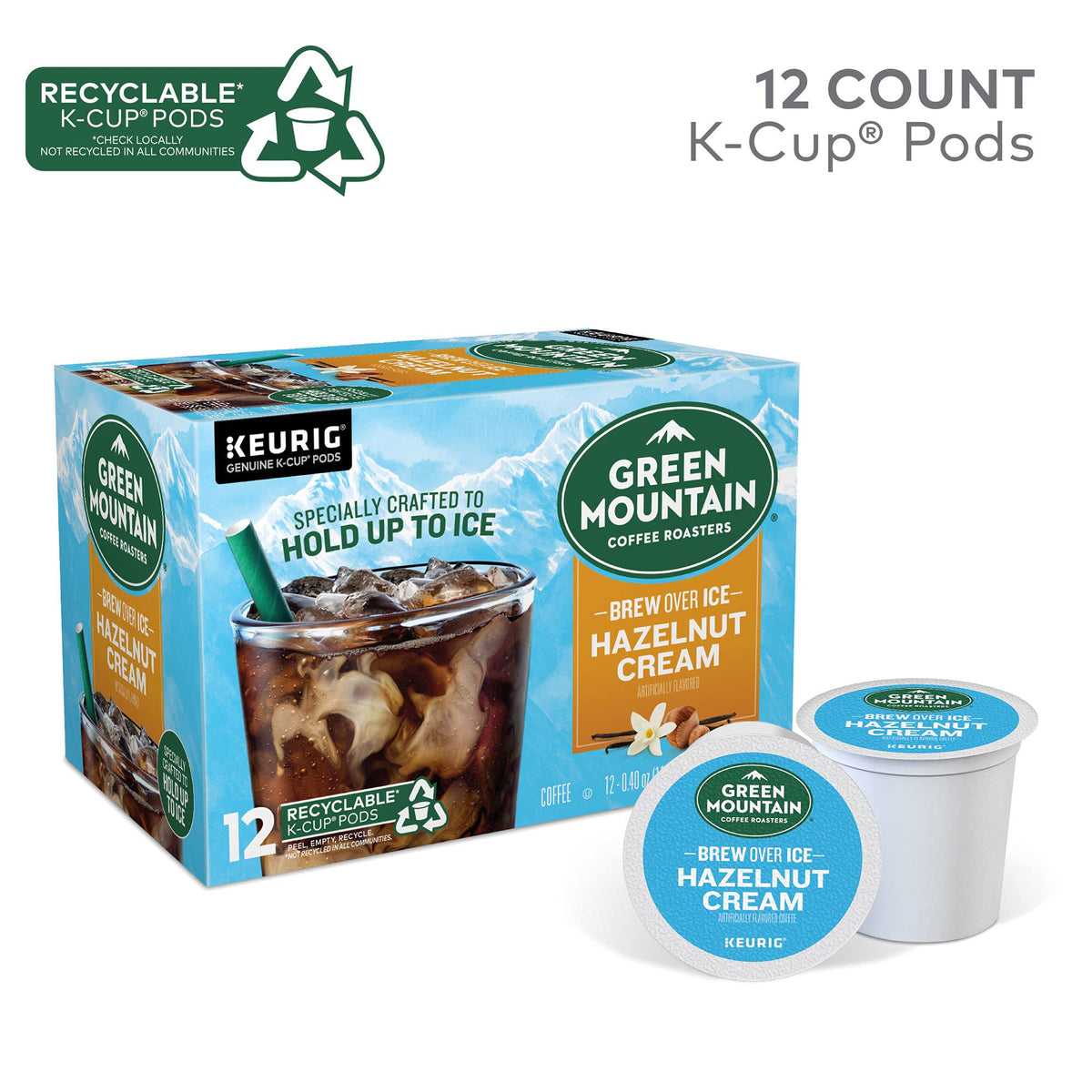 Green Mountain Hazelnut Cream flavor aroma enhances a balanced iced coffee experience.